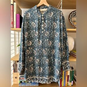 Natalie Martin Apres Swim Shirt Dress Vintage Flowers Turquoise Small